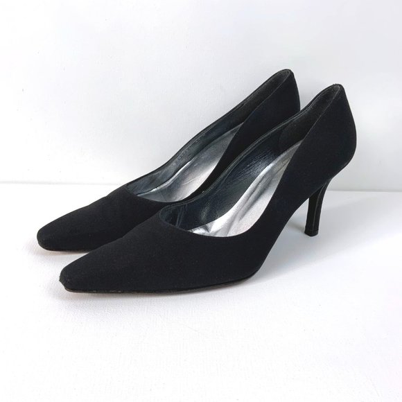 Stuart Weitzman Shoes - Stuart Weitzman Square Toe Black Crepe Heels Pumps  Sz 8.5
